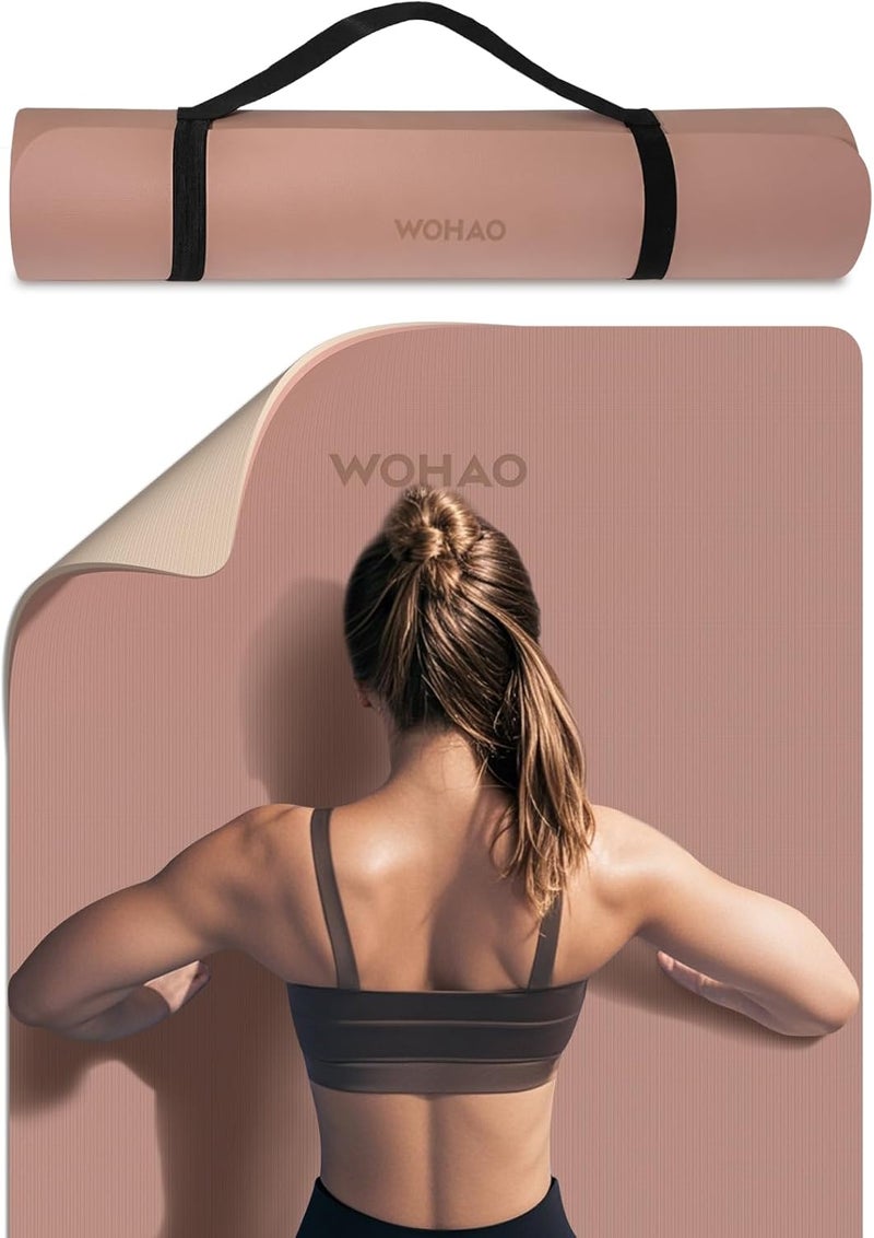 wohao Extra Thick 8mm Yoga Mat, 72"x28" Non Slip Exercise Mat, Reversible 2-Sided Dual Color Premium POE Material, with Carrying Strap for Yoga, Pilates, Home Gym - Image 1